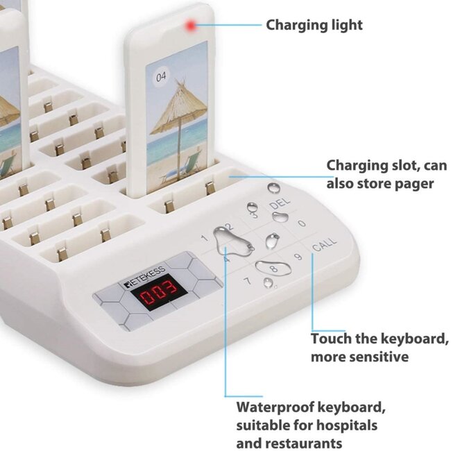 Retekess Gastenoproepsysteem horeca - kunststof, waterbestendig IP32 - zoemer 10,5 x 5,1 x 1,1 cm, 400 m - wit - 20 stuks