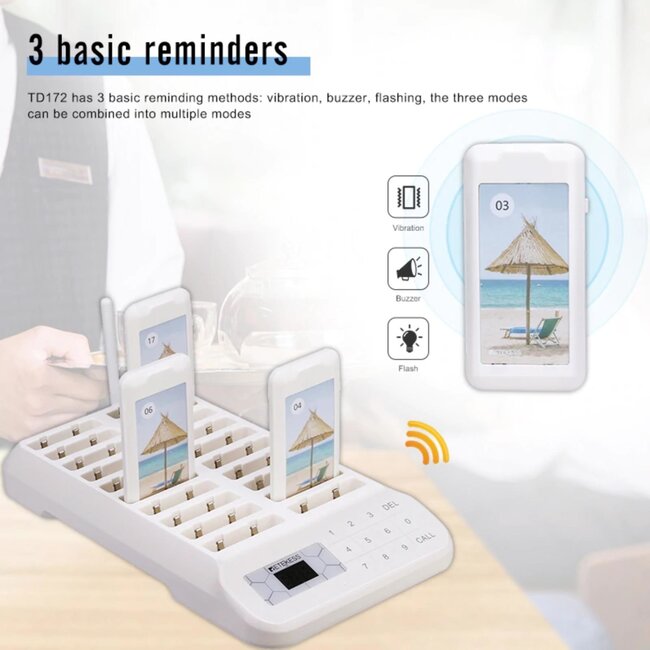 Retekess Gastenoproepsysteem horeca - kunststof, waterbestendig IP32 - zoemer 10,5 x 5,1 x 1,1 cm, 400 m - wit - 20 stuks