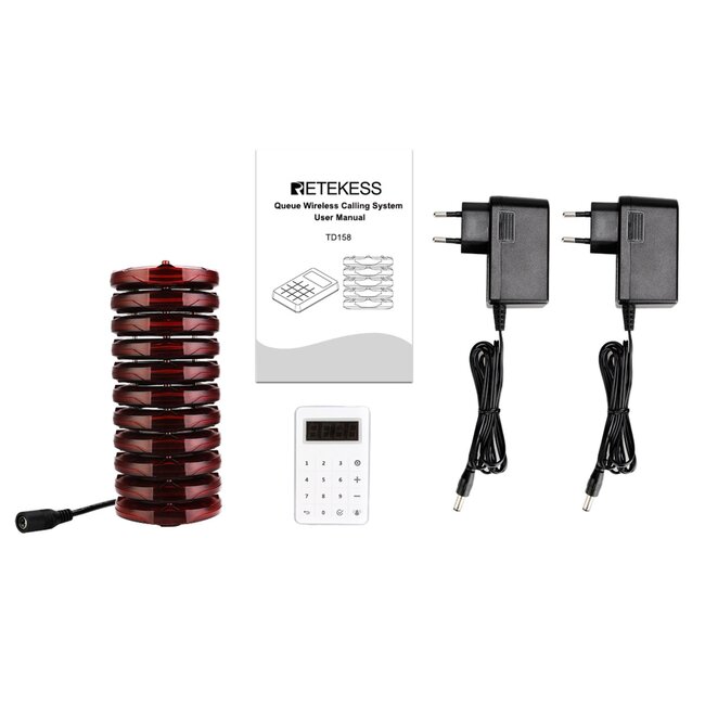 Retekess oproepsysteem met oproepschijven - kunststof - draadloos, 300 m bereik, IP33 - 8,05 x 1,5 cm - zwart - 10 stuks - horeca