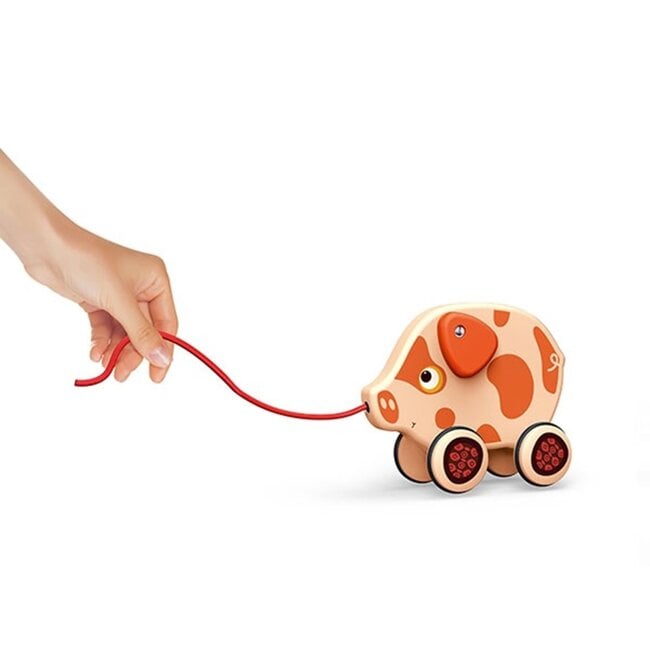 Toi-Toys Peuter trekfiguur - wiebelend varken - oranje - duurzaam plastic - vanaf 18 maanden