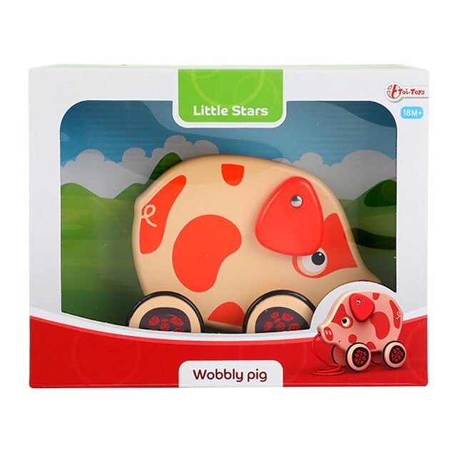 Toi-Toys Peuter trekfiguur - wiebelend varken - oranje - duurzaam plastic - vanaf 18 maanden