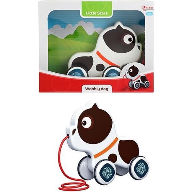 Toi-Toys Wiebelhond Trekfiguur - Zwart/Wit - Voor Peuters - Vanaf 18 Maanden