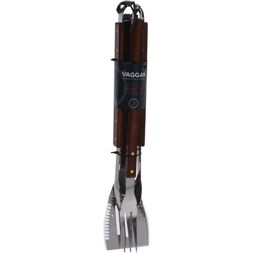 BBQ Collection BBQ Barbecueset RVS - Bruin - Houten Handvat - 3 Delig BBQ Collection BBQ Barbecueset RVS - Bruin - Houten Handvat - 3 Delig