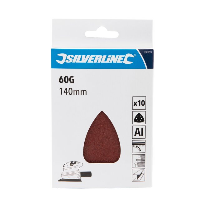 Silverline Delta schuurvellen 140 mm - aluminiumoxide - klittenband - korrel 60 - 10 stuks - voor hout, verf, lak en metaal