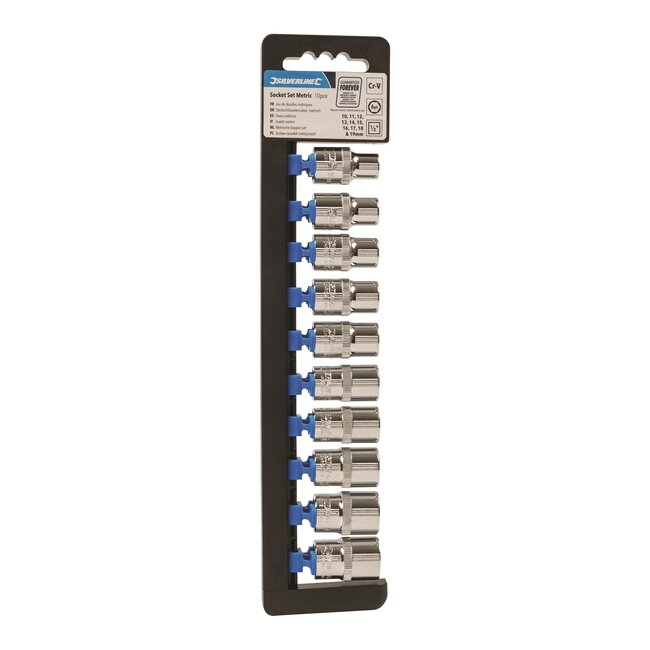 Silverline Metrische dopsleutelset - 10 t/m 19 mm - 10-delig - Chroom vanadium staal