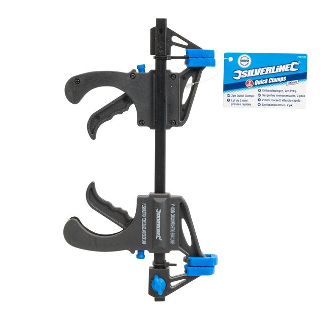 Silverline Lijmklemmen - nylon en staal - snelspanklem met verlosmechanisme - 10 cm - zwart - set van 2 - knutselwerk en kleine projecten