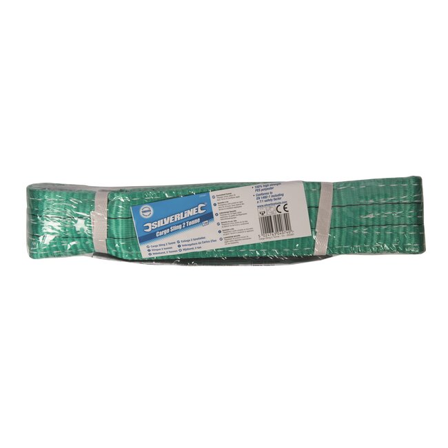 Silverline Hijsband met versterkte ogen - polyester - 2 ton hijsvermogen - 100 cm - groen - bouw en logistiek