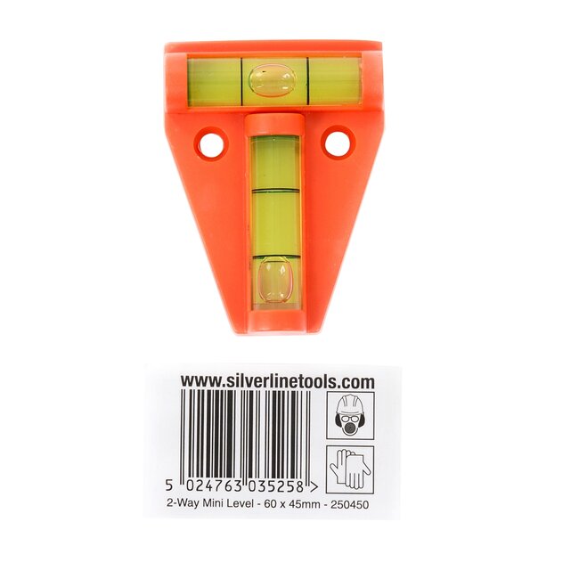 Silverline Verticaal mini kruiswaterpas - 60 x 45 mm - 2 libellen - UV-bestendig