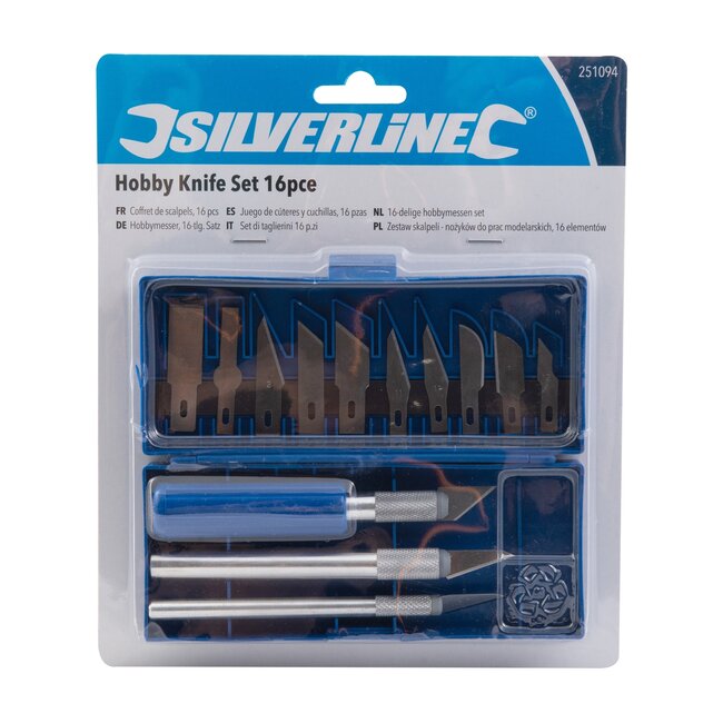 Silverline Precisie hobbymessenset - aluminium handgrepen - magnetische opbergkoffer - 16-delig - voor modelbouw en kunst