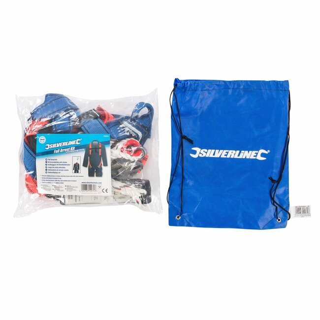 Silverline Valbeveiligingsharnas met vallijn - polyester - met schokdemper, verstelbaar - blauwe opbergtas - werken op hoogte