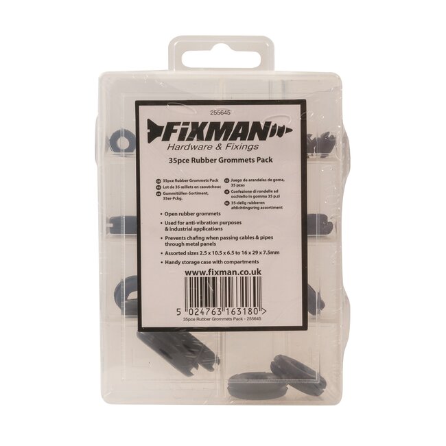Fixman kabeldoorvoertules - rubber - anti-trilling, kabelbescherming - maten 2,5-29 mm - zwart - 35-delig - voor panelen