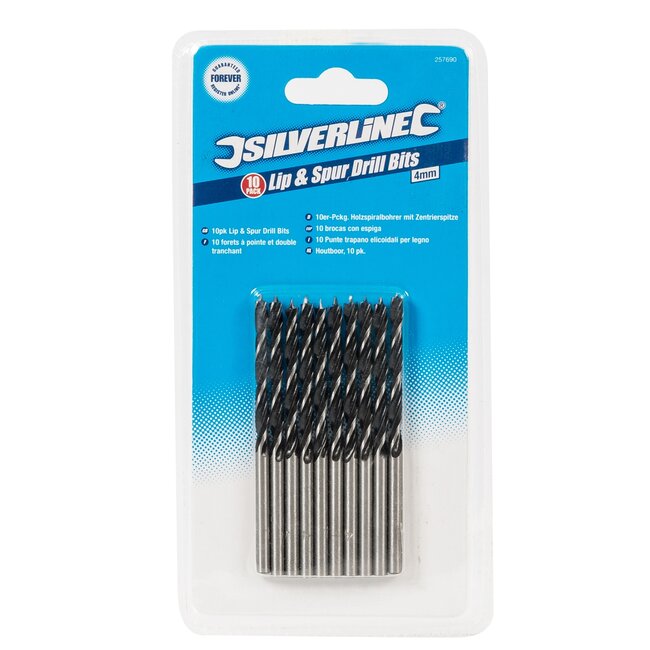 Silverline Precisie houtboren 4 mm met centreerpunt - koolstofstaal - dubbele spiraal - 10 stuks - voor timmerhout en plaatmateriaal
