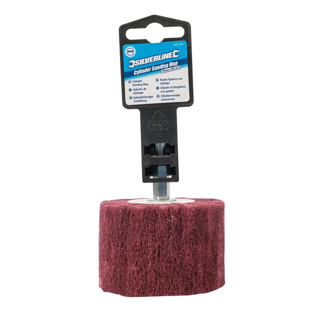 Silverline Schuurmop cilindervormig - slijtvaste nylon - korrel 240 voor fijn schuren - Ø 75 mm - 6 mm schacht - hout en metaal