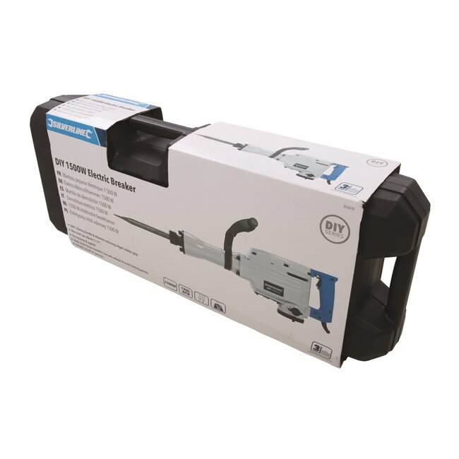 Silverline Elektrische breekhamer 1500 watt - 45 joule slagkracht - met rolkoffer en 30 mm beitels - voor metselwerk en asfalt