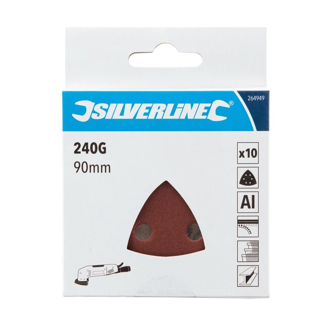Silverline Schuurvellen driehoekig klittenband - 90 mm delta/multitool - aluminiumoxide - korrel 240 - 10 stuks - hout, verf, lak