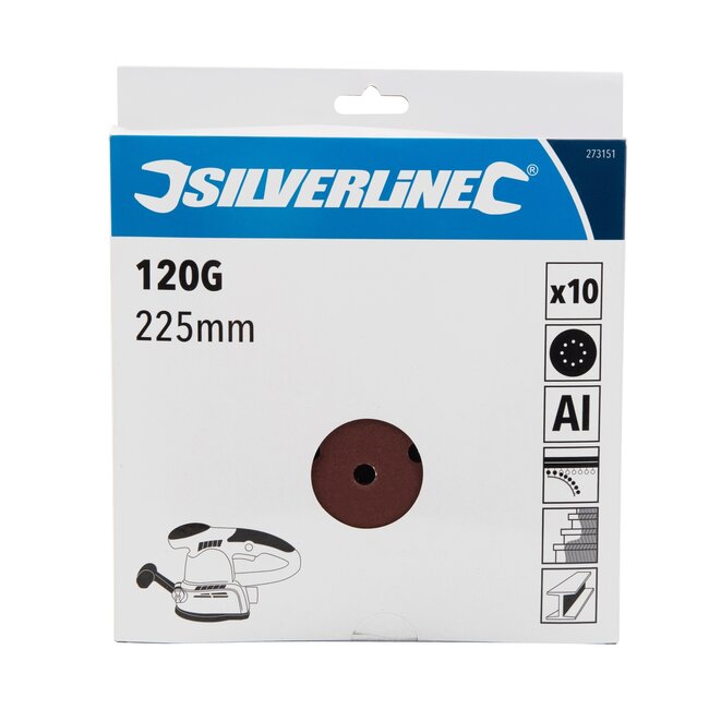 Silverline Klittenband schuurschijven aluminiumoxide 8-gats stofafvoer Ø 225 mm bruin 10 stuks korrel 120 voor muurschuurmachines