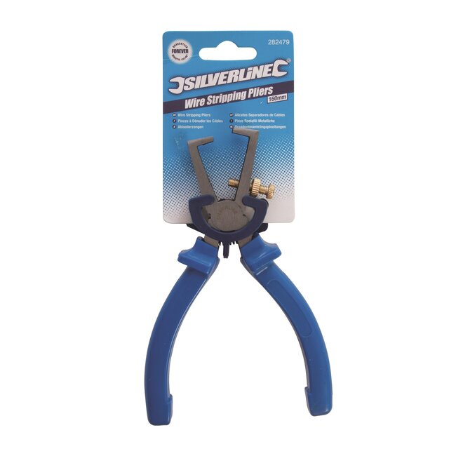 Silverline kabelstriptang - gehard staal - antislip, verstelbare bek - 160 mm - blauw - voor kabels tot 5 mm
