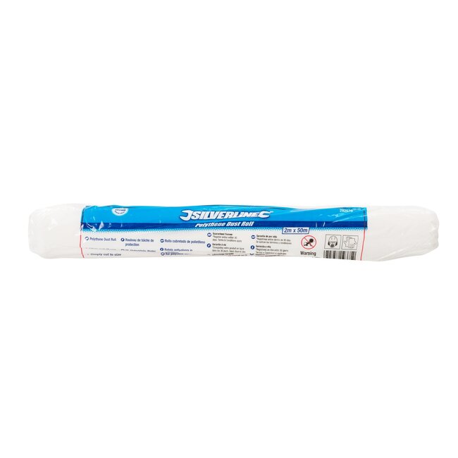 Silverline Afdekfolie rol - polyethyleen - beschermend - 2 x 50 meter - doorzichtig - 10 micron - voor schilderwerk en renovatie