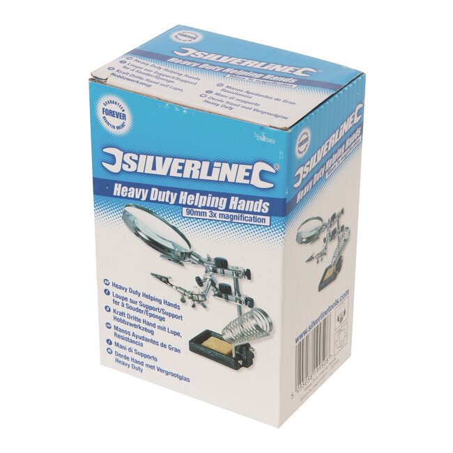 Silverline soldeerhulp derde hand - gietijzer - vergrootglas 60 mm 3x - zwart - met soldeerijzerhouder en spons - voor elektronica