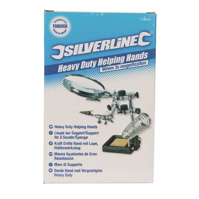 Silverline soldeerhulp derde hand - gietijzer - vergrootglas 60 mm 3x - zwart - met soldeerijzerhouder en spons - voor elektronica