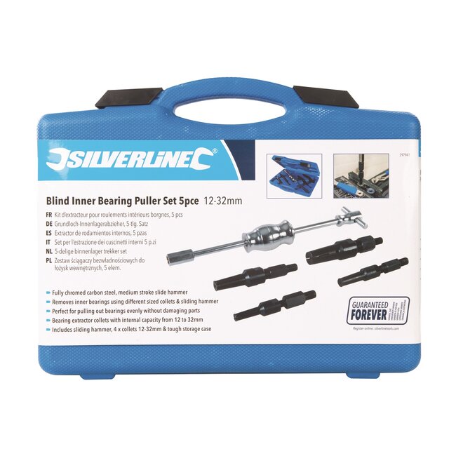 Silverline binnenlagertrekkerset - verchroomd koolstofstaal - slagtrekker - 12-32 mm - zilver - 5-delig - auto - met opbergkoffer