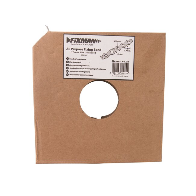 Fixman perforatieband - verzinkt staal - geperforeerd bevestigingsband - 17 mm x 10 m - zilvergrijs - voor kabels en leidingen