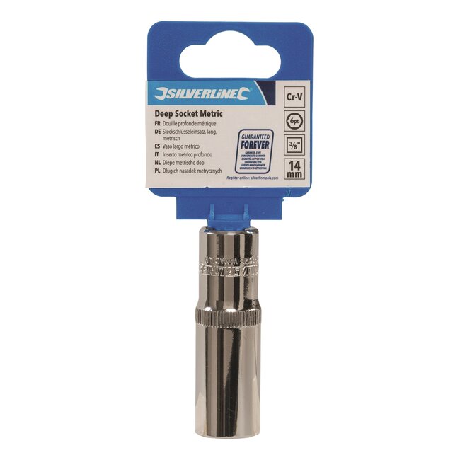 Silverline diepe zeskantdop - chroom-vanadiumstaal - 14 mm - 6-kant, chroom - maximale koppeloverdracht - voor 3/8 inch ratel