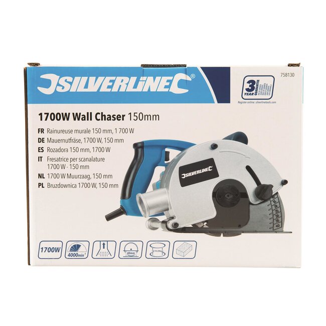 Silverline Sleuvenfrees muurzaag - diamant - Ø 150 mm - grijs - verstelbare breedte 14–29 mm - voor kabels en leidingen