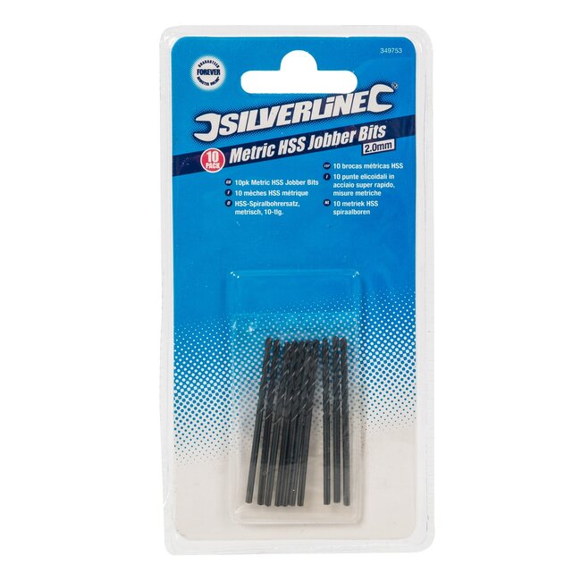 Silverline metaalboorset - snelstaal HSS-R rolgewalst - Ø 2,0 mm - zwart geoxideerd - 10 stuks - voor staal, aluminium en hout