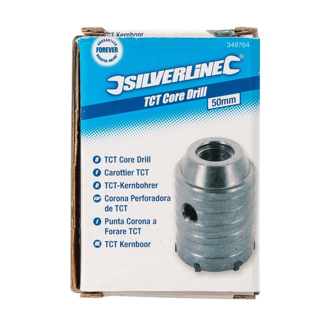 Silverline kernboor - hardmetaal TCT-punten - nauwkeurig boren - diameter 50 mm - metaalkleurig - voor metselwerk, steen en beton