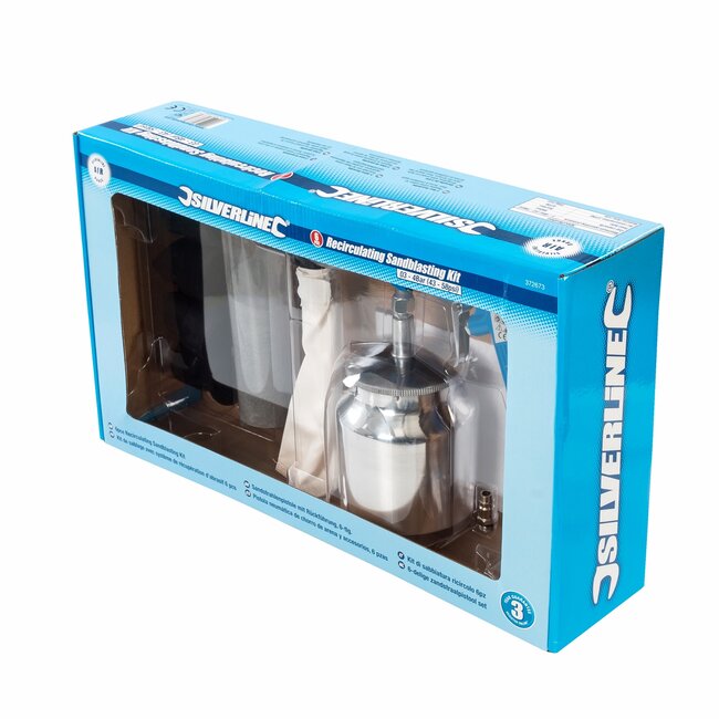 Silverline Pneumatisch zandstraalpistool set - aluminium - 850 ml - ontroesten en ontlakken - 4 mondstukken - carrosseriewerk