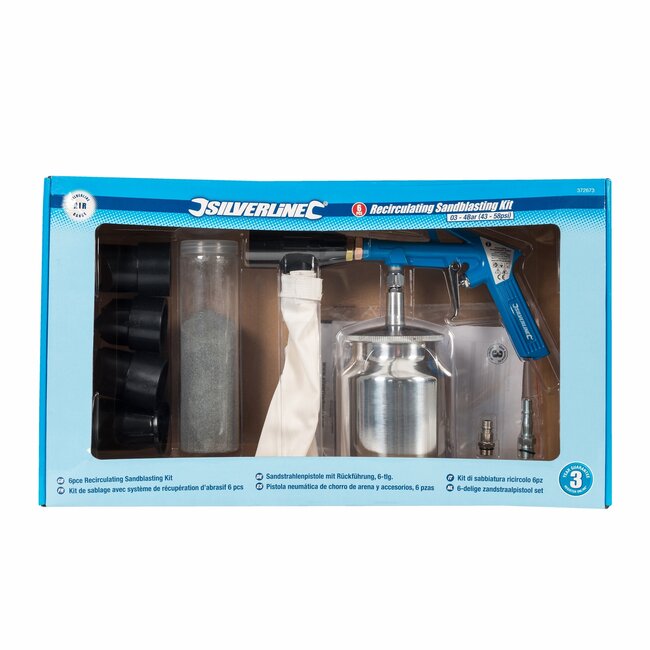Silverline Pneumatisch zandstraalpistool set - aluminium - 850 ml - ontroesten en ontlakken - 4 mondstukken - carrosseriewerk