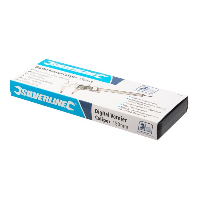Silverline digitale schuifmaat - roestvrij staal - groot display - 150 mm - zilver - 4 functies - voor precisiewerk