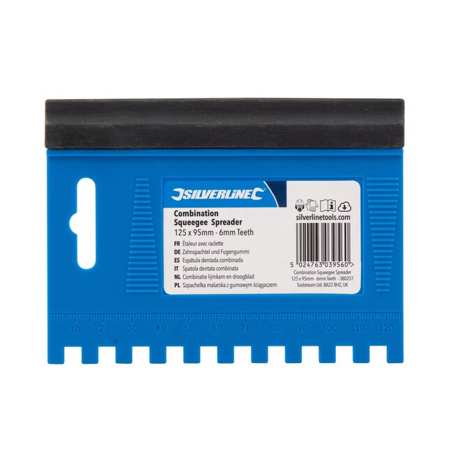 Silverline lijmkam met rubber droogtrekker - kunststof en rubber - 125 x 95 mm - 6 mm tanden - voor lijm en mortel op tegels