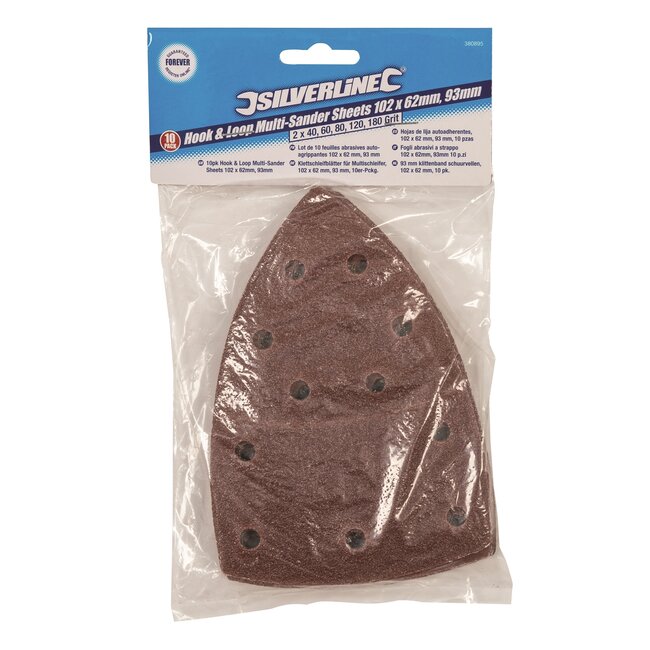 Silverline schuurvellen klittenband aluminiumoxide 105 x 152 mm + 93 mm delta, diverse korrels, bruin 10 stuks voor hout en metaal