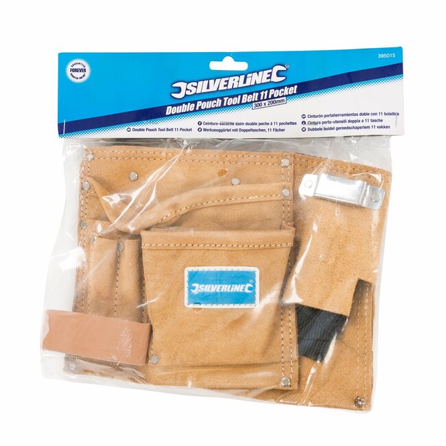 Silverline Dubbele buidel gereedschapsriem - 11 vakken - 2 hamerlussen - 30 x 20 cm