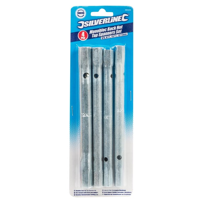 Silverline Aansluitmoersleutelset - verzinkt staal - roestbestendig - 180 mm - 5-delig - voor mengkraanmoeren - met aandrijfstaaf