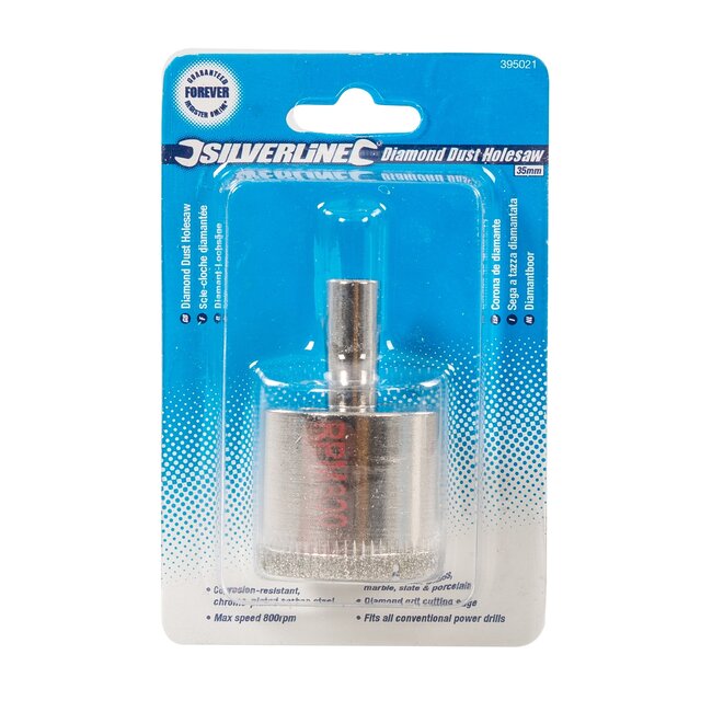 Silverline diamant gatenzaag - 35 mm - roestbestendig - zilver - voor boren met boormachine in keramiek, glas, marmer en porselein