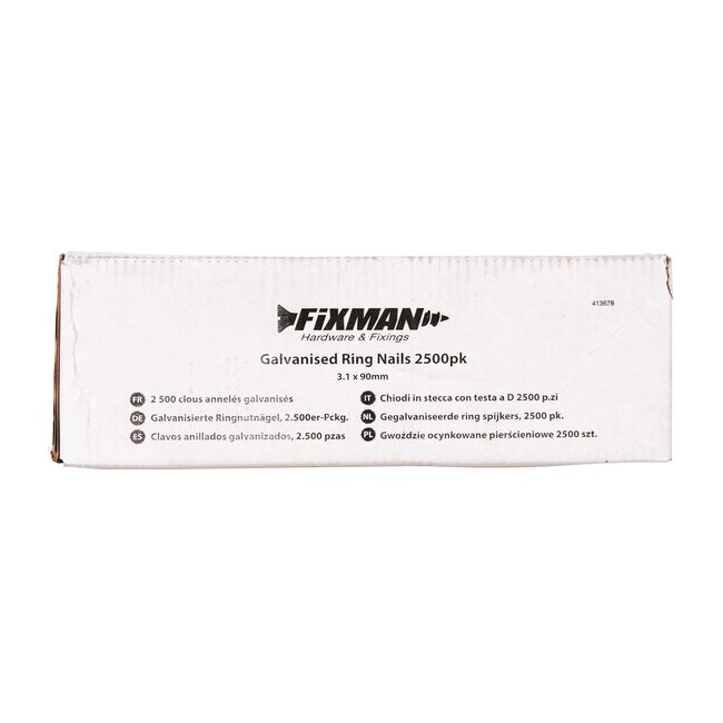 Fixman Ringnagels - verzinkt staal - weerbestendig - 34 graden D-kop - 3,1 x 90 mm - geel - 2500 stuks - voor hout