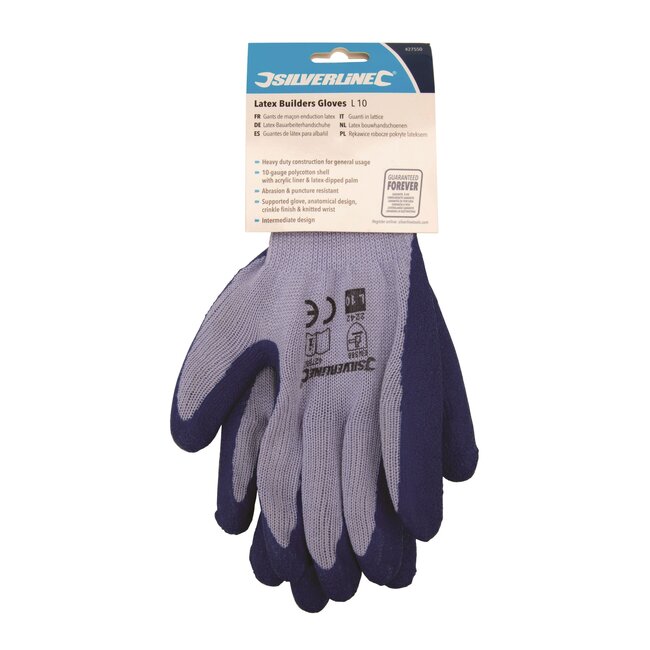 Silverline Bouwhandschoenen - maat 9 (M) - latex gecoate handpalm - schuur- en prikbestendig - 1 paar - voor bouw en kluswerk