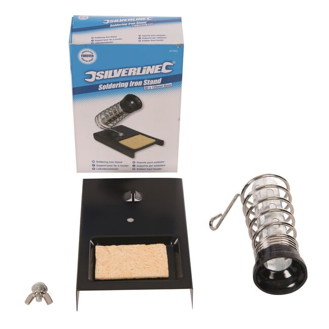 Silverline Soldeerbouthouder - metalen basis - versterkte veerhouder, inclusief reinigingsspons - 85 x 125 mm - voor soldeerwerk