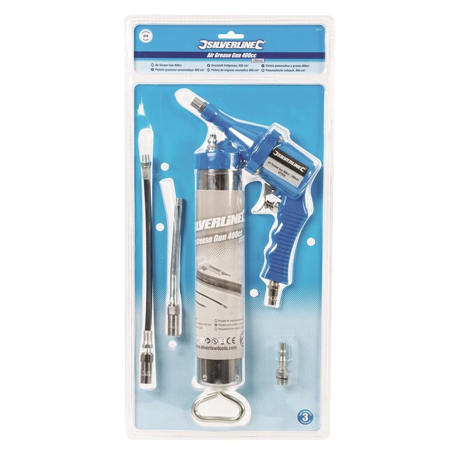 Silverline Pneumatische vetspuit - gietijzeren kop - verchroomde stalen cilinder - 400 cm³ - 280 mm - voor lagers en machines
