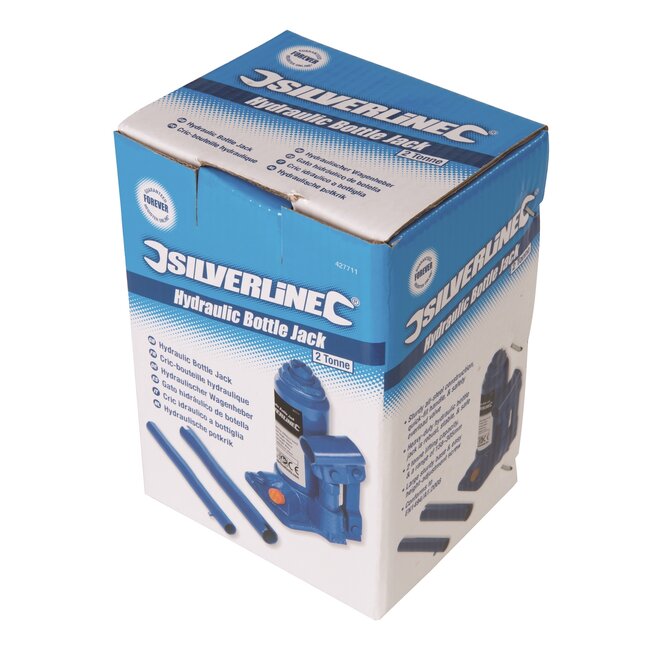 Silverline Hydraulische potkrik - staal - 2 ton capaciteit - hefbereik 158-308 mm - blauw - voor auto en werkplaats