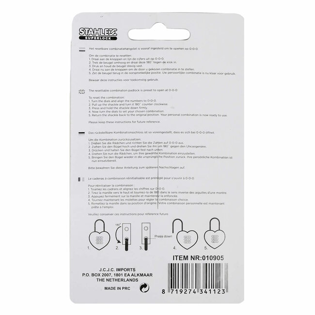 Stahlex Hartvormig cijferslot - romantisch en veilig - 38 mm - rood