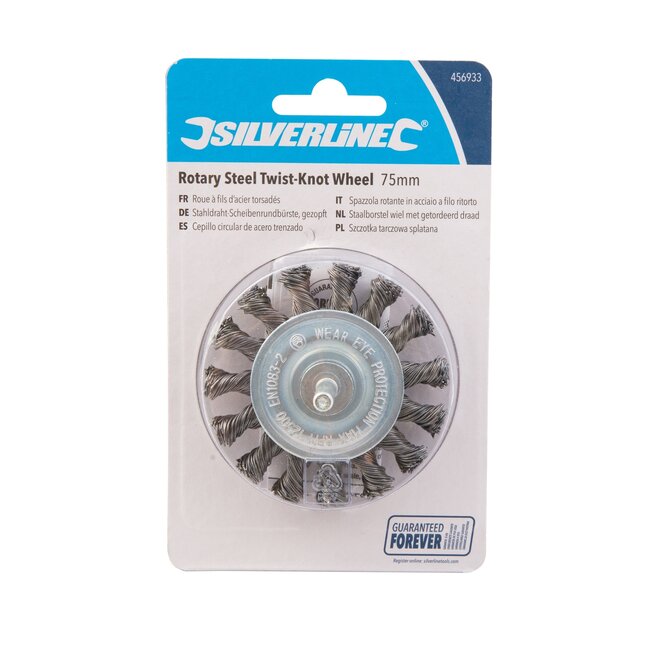 Silverline Staalborstelwiel - staaldraad getordeerd - 75 mm - staalkleurig - roest en bramen verwijderen - boormachine 6 mm