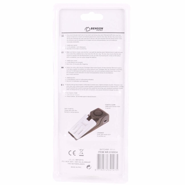 Benson Deurstopper met alarm - 100 dB - antislip - geen installatie nodig - 43 mm hoog - 96,6 g