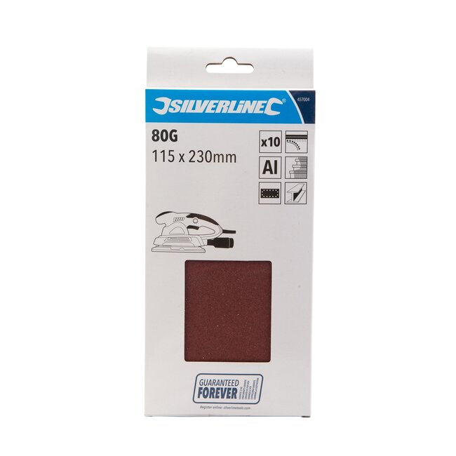 Silverline klittenband schuurvellen - 115 x 230 mm - aluminiumoxide - geperforeerd - bruin - korrel 80 - 10 stuks - hout en metaal