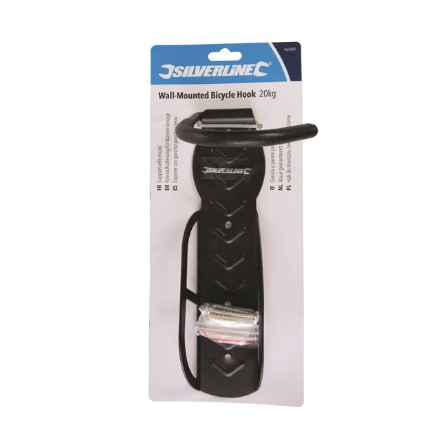 Silverline Fiets muurhaak - geperst staal, poedergecoat - zachte vinylbekleding - 20 kg - verticale, ruimtebesparende opslag