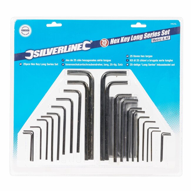 Silverline inbussleutelset lang, metrisch en imperiaal - chroomvanadiumstaal - 1–10 mm - staalkleurig - 25-delig - voor werkplaats