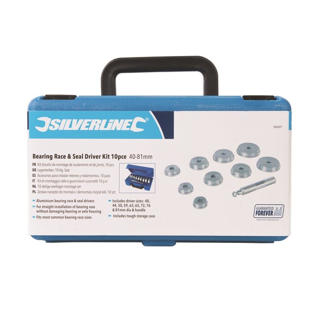 Silverline wiellager keerring montageset - aluminium - schadevrije montage - 40 t/m 81 mm - zilver - 10-delig - met opbergkoffer